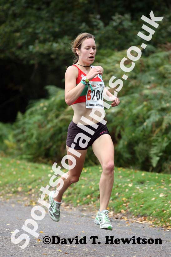 Stephanie Twell (Aldershot Farnham and District) leads on the second leg of the senior womens 4 stage relay at the ERRA Mens 6 and Womens 4 Stage Road Relays, Sutton Park, Birmingham Road Relays.